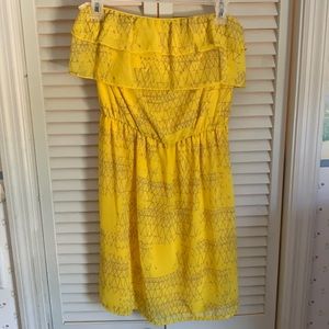 yellow strapless bohemian dress